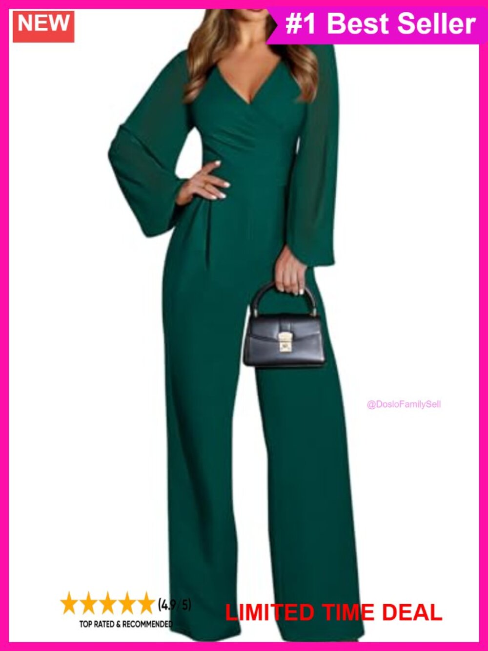 Elegant V-Neck Wide Leg Jumpsuit Chiffon Sleeve Formal One Piece